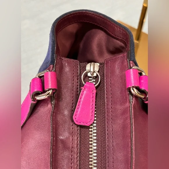 Coach Park Quilted Color Block Carrie tote handbag Pink Navy Burgundy leather - Picture 12 of 16